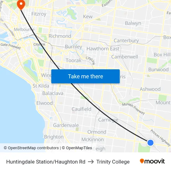 Huntingdale Station/Haughton Rd to Trinity College map