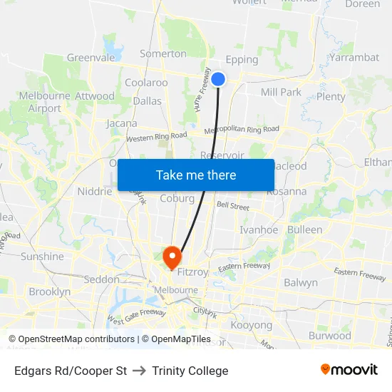 Edgars Rd/Cooper St to Trinity College map