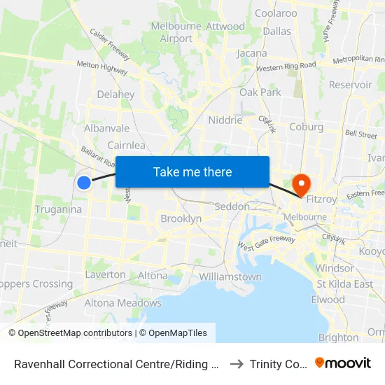 Ravenhall Correctional Centre/Riding Boundary Rd to Trinity College map