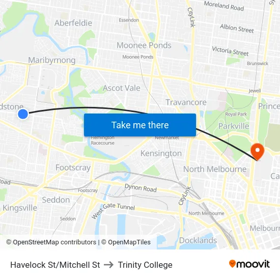 Havelock St/Mitchell St to Trinity College map