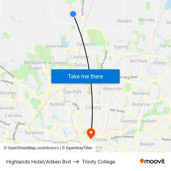 Highlands Hotel/Aitken Bvd to Trinity College map