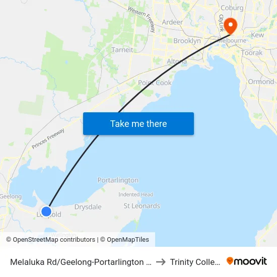 Melaluka Rd/Geelong-Portarlington Rd to Trinity College map