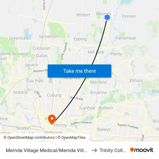 Mernda Village Medical/Mernda Village Dr to Trinity College map