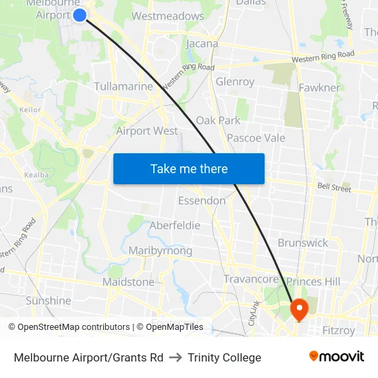 Melbourne Airport/Grants Rd to Trinity College map