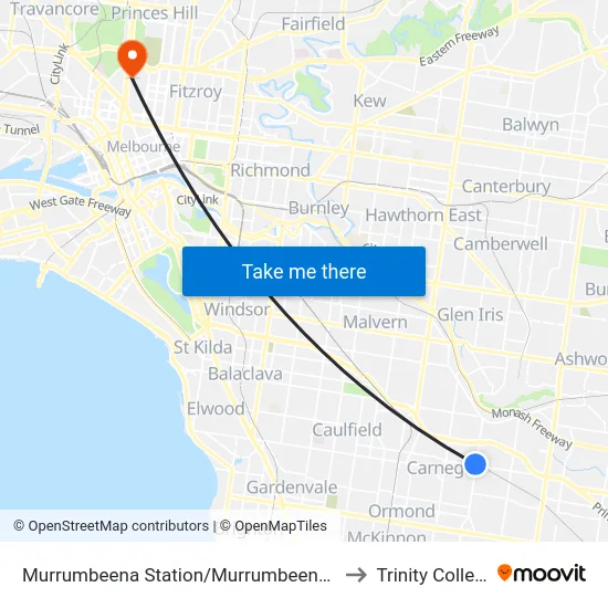Murrumbeena Station/Murrumbeena Rd to Trinity College map