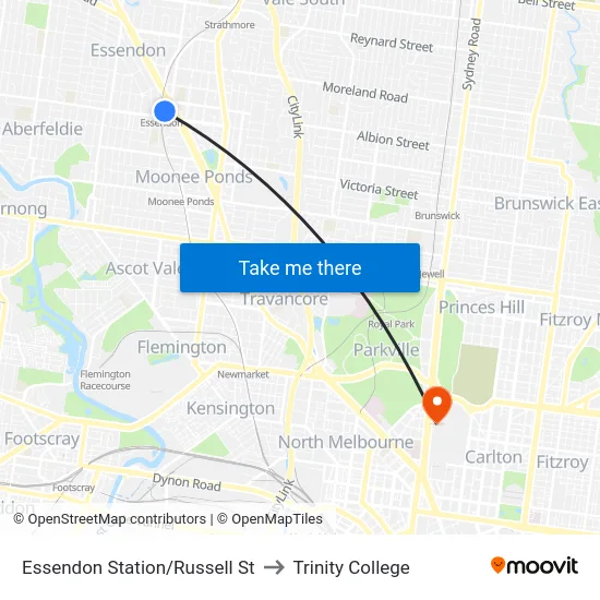 Essendon Station/Russell St to Trinity College map