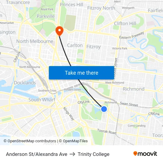 Anderson St/Alexandra Ave to Trinity College map