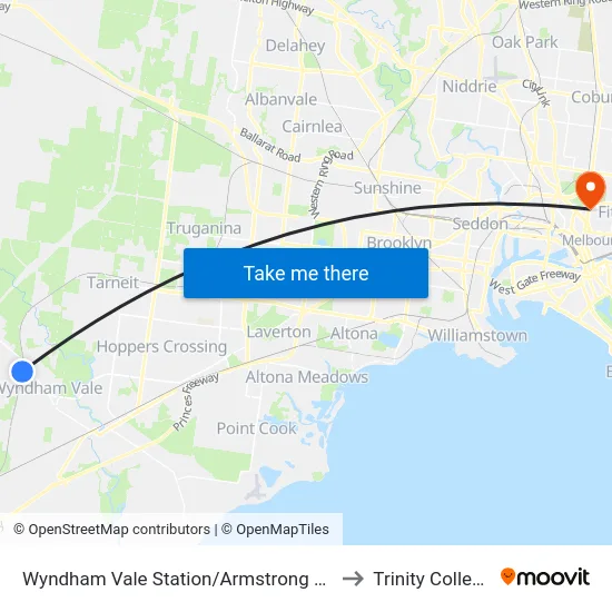 Wyndham Vale Station/Armstrong Rd to Trinity College map