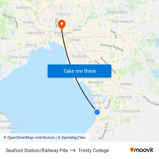 Seaford Station/Railway Pde to Trinity College map