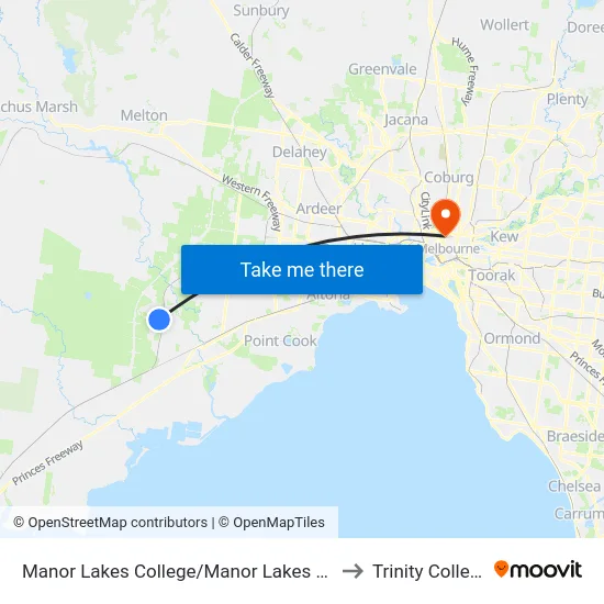 Manor Lakes College/Manor Lakes Bvd to Trinity College map
