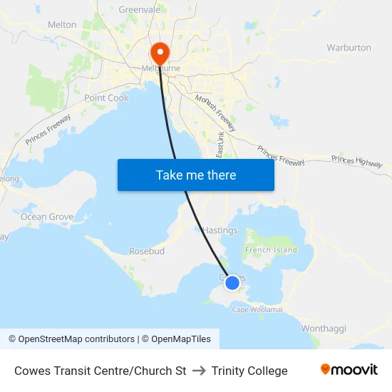 Cowes Transit Centre/Church St to Trinity College map