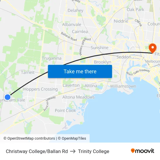 Christway College/Ballan Rd to Trinity College map