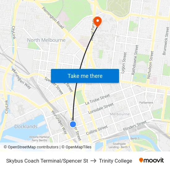 Skybus Coach Terminal/Spencer St to Trinity College map