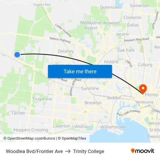 Woodlea Bvd/Frontier Ave to Trinity College map
