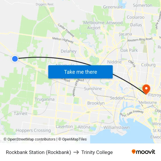 Rockbank Station to Trinity College map