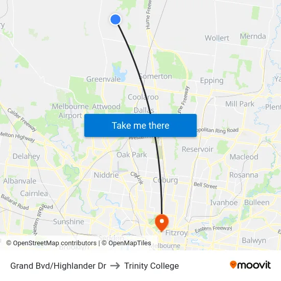 Grand Bvd/Highlander Dr to Trinity College map
