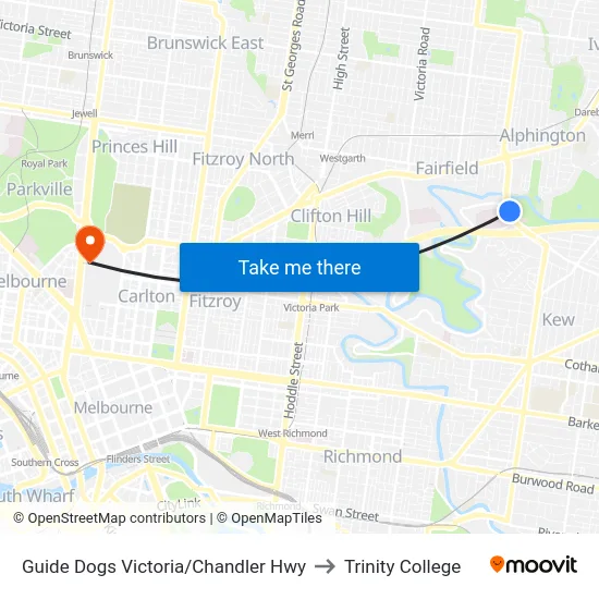 Guide Dogs Victoria/Chandler Hwy to Trinity College map