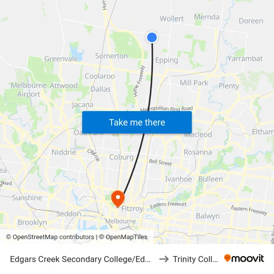Edgars Creek Secondary College/Edgars Rd to Trinity College map