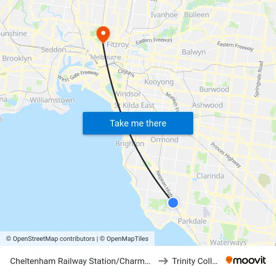 Cheltenham Railway Station/Charman Rd to Trinity College map