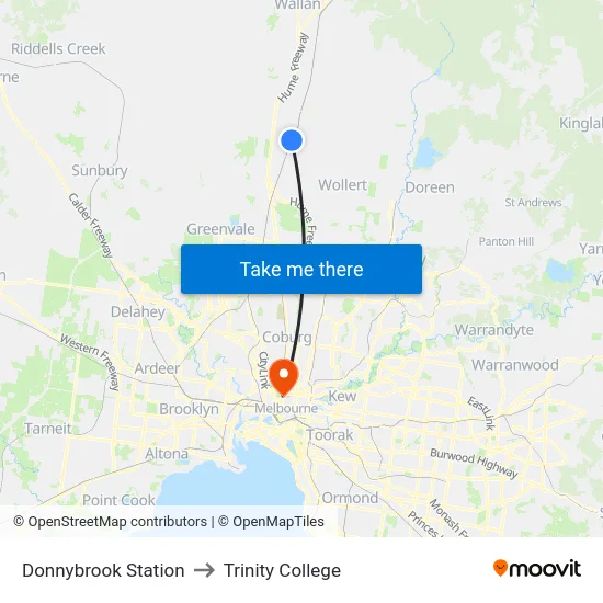 Donnybrook Station to Trinity College map
