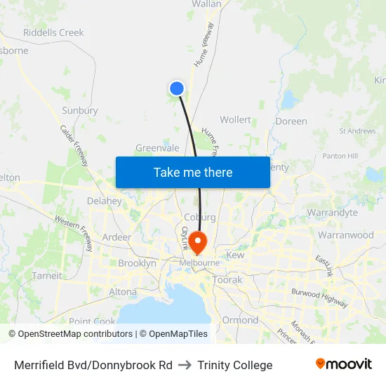 Merrifield Bvd/Donnybrook Rd to Trinity College map