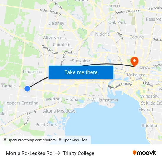 Morris Rd/Leakes Rd to Trinity College map