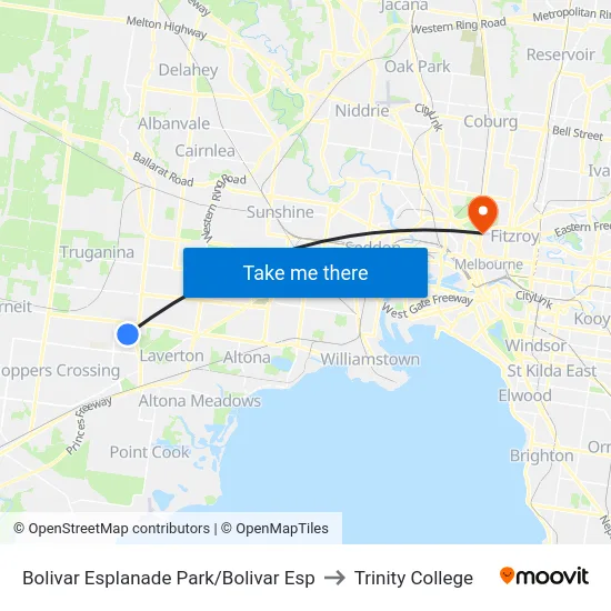 Bolivar Esplanade Park/Bolivar Esp to Trinity College map