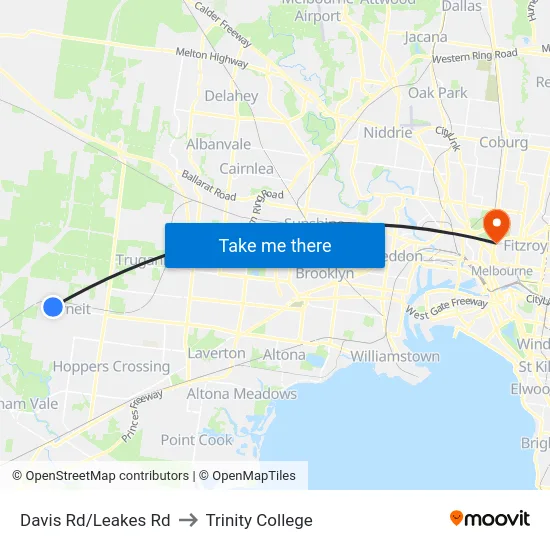 Davis Rd/Leakes Rd to Trinity College map
