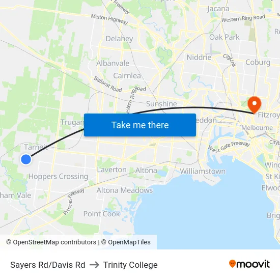 Sayers Rd/Davis Rd to Trinity College map