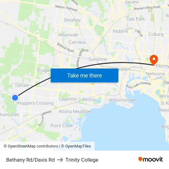 Bethany Rd/Davis Rd to Trinity College map