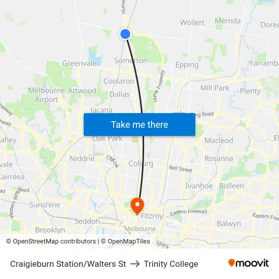 Craigieburn Station/Walters St to Trinity College map