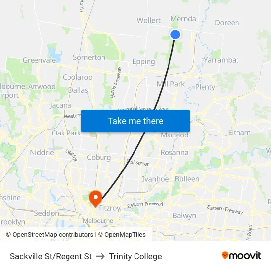 Sackville St/Regent St to Trinity College map