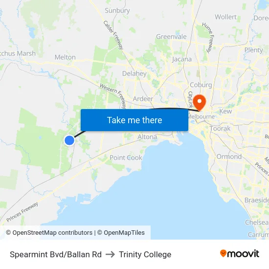 Spearmint Bvd/Ballan Rd to Trinity College map