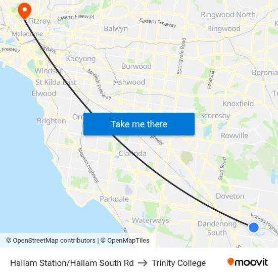 Hallam Station/Hallam South Rd to Trinity College map