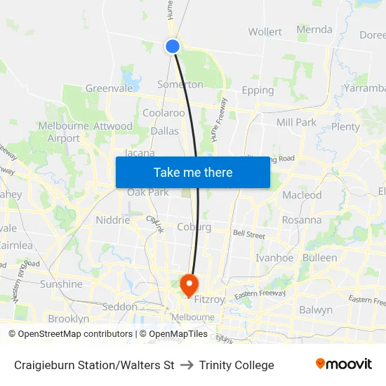 Craigieburn Station/Walters St to Trinity College map