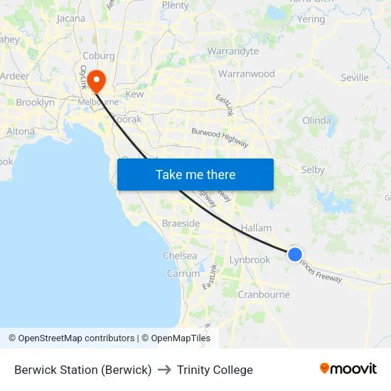 Berwick Station to Trinity College map