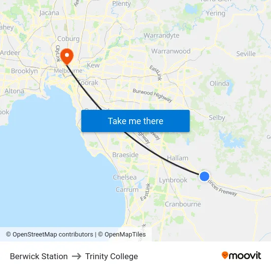 Berwick Station to Trinity College map