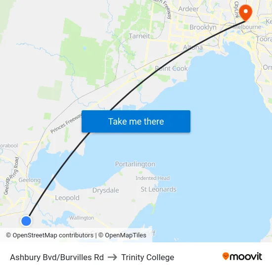 Ashbury Bvd/Burvilles Rd to Trinity College map
