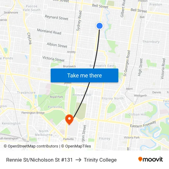 Rennie St/Nicholson St #131 to Trinity College map