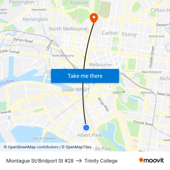 Montague St/Bridport St #28 to Trinity College map