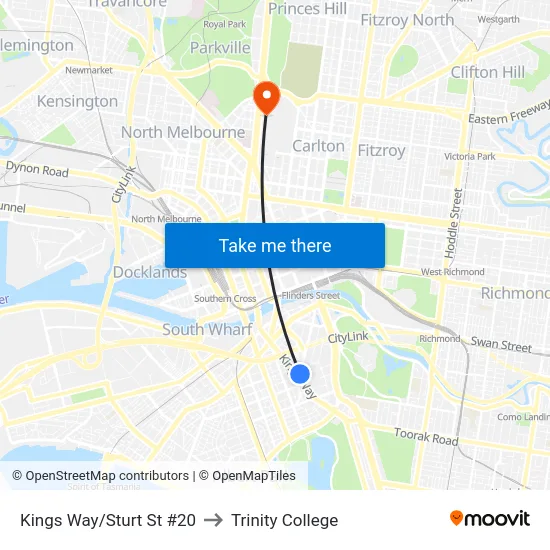 Kings Way/Sturt St #20 to Trinity College map