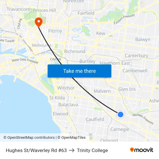 Hughes St/Waverley Rd #63 to Trinity College map