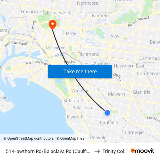 51-Hawthorn Rd/Balaclava Rd (Caulfield North) to Trinity College map