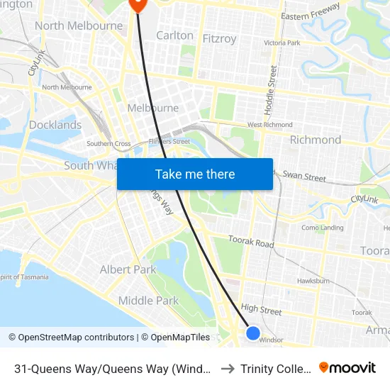 Queens Way/Queens Way #31 to Trinity College map