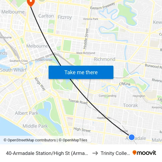 Armadale Station/High St #40 to Trinity College map