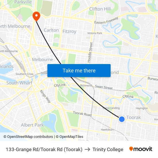 133-Grange Rd/Toorak Rd (Toorak) to Trinity College map