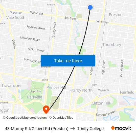 Murray Rd/Gilbert Rd #43 to Trinity College map