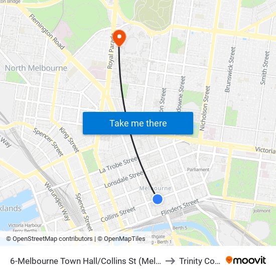 6-Melbourne Town Hall/Collins St (Melbourne City) to Trinity College map