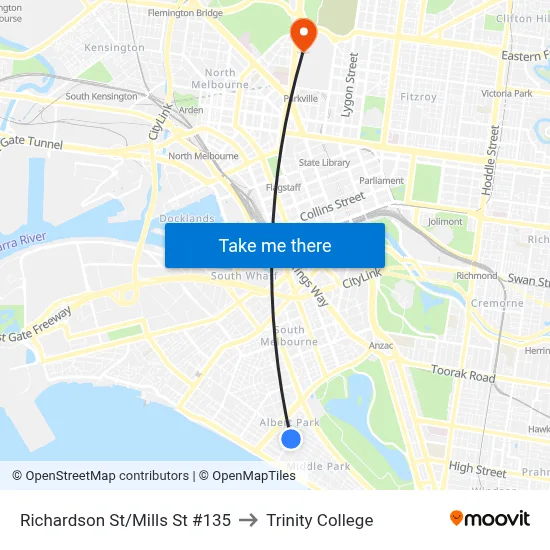 Richardson St/Mills St #135 to Trinity College map