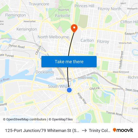 125-Port Junction/79 Whiteman St (Southbank) to Trinity College map